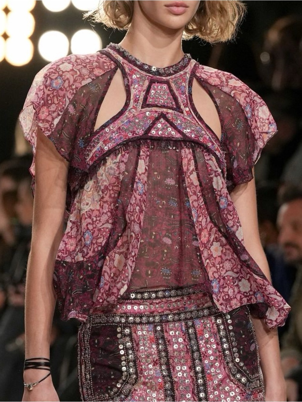 Isabel Marant Orna silk chiffon embellished top in fuchsia